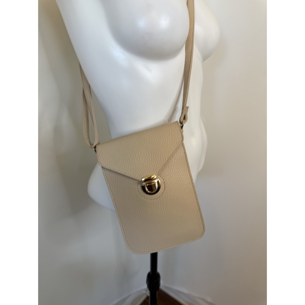 IPhone Wallet Bag Compatible Faux Leather Crossbody Beige Shoulder Strap 8"X5.5"